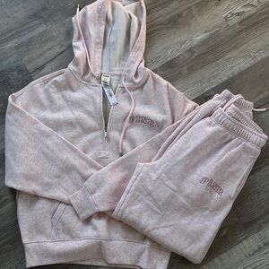 PINK Light Pink Zip-Up Hoodie with Drawstring